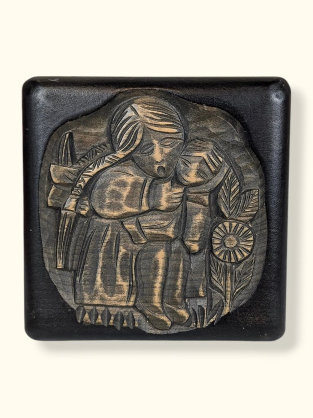Mid-Century Locking Carved Wood Trinket Box